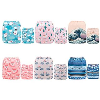 Adjustable Washable Reusable Baby Cloth Diapers For Baby with 6 Pack and 12 Inserts-Diaper Reusable