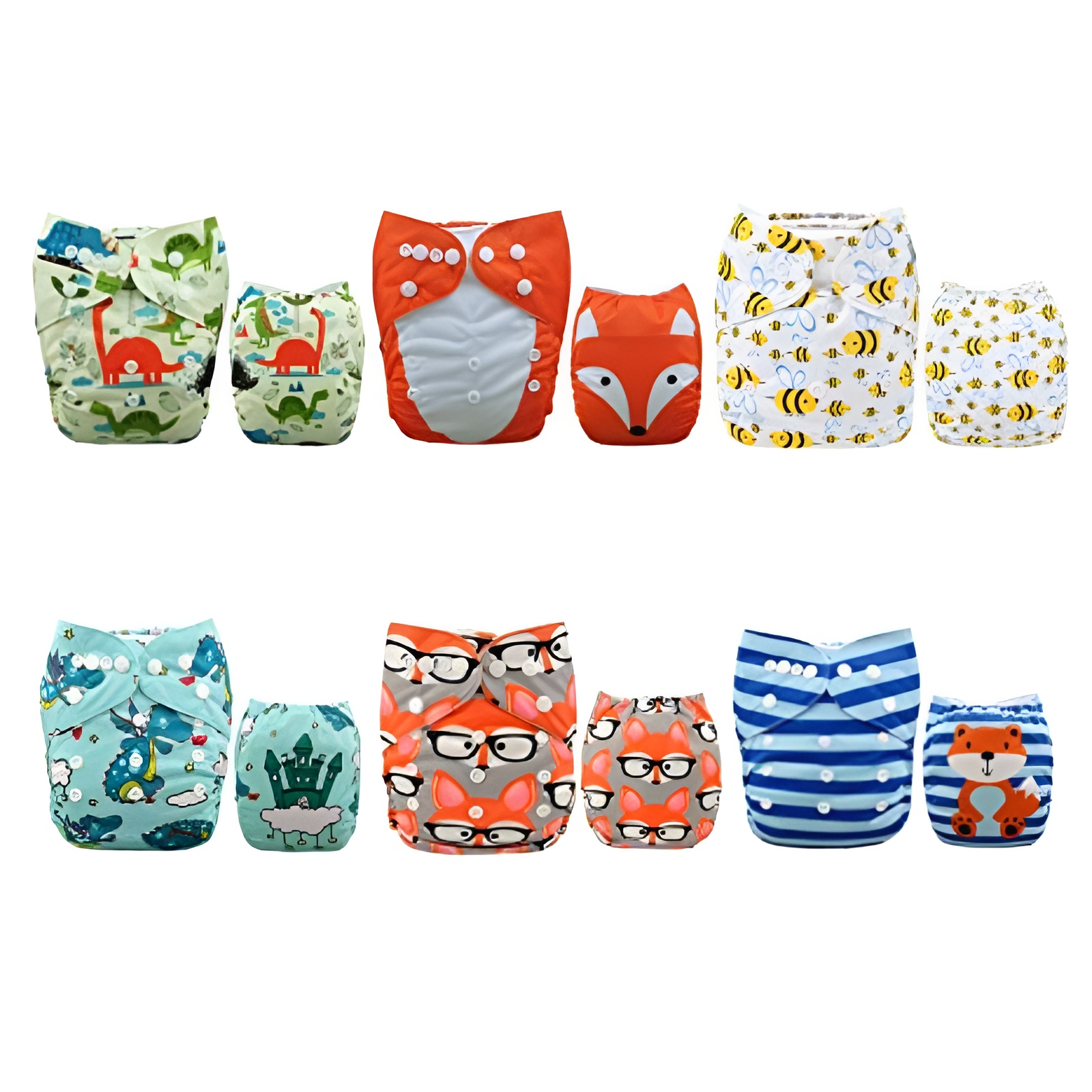 Adjustable Washable Reusable Baby Cloth Diapers For Baby with 6 Pack and 12 Inserts