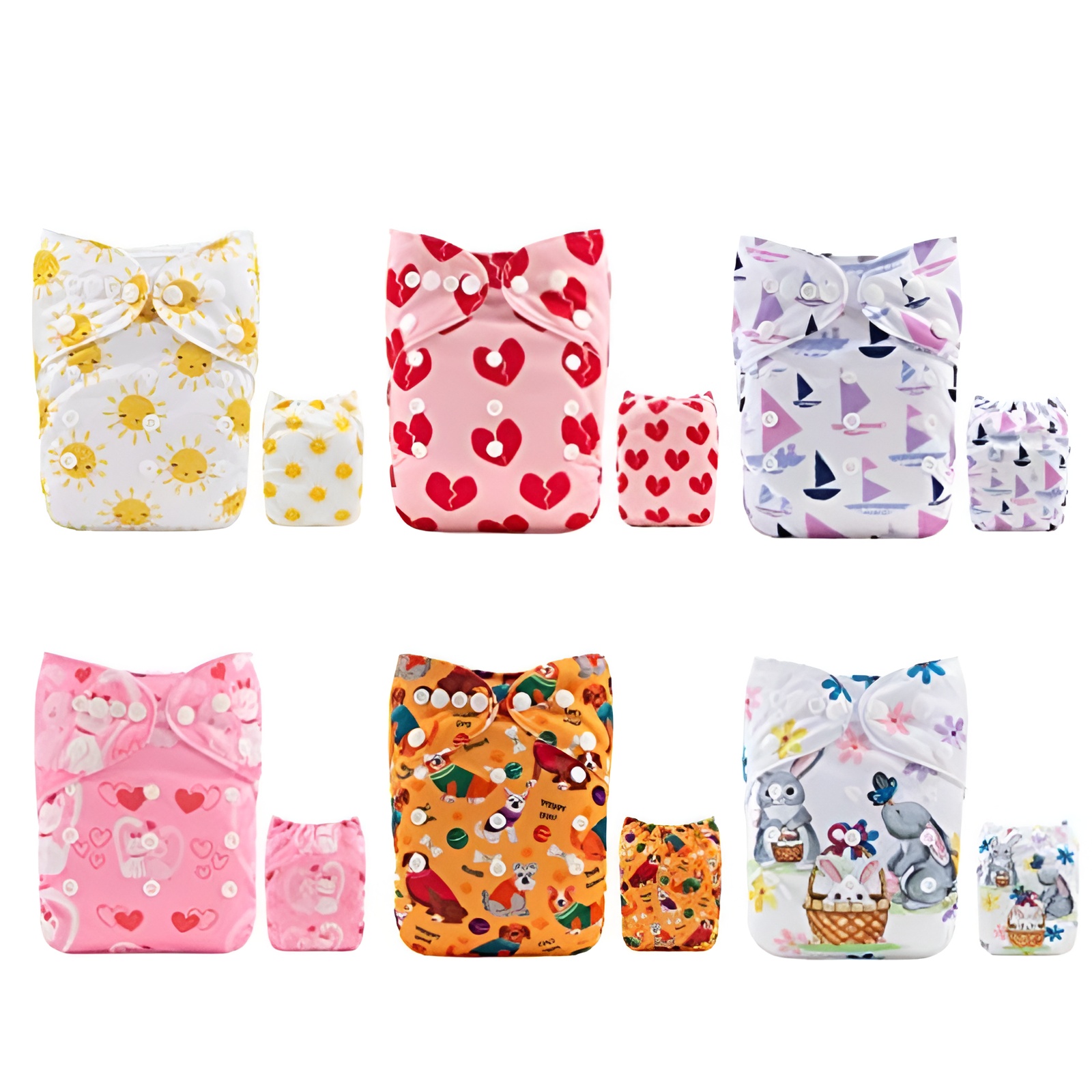 Adjustable Washable Reusable Baby Cloth Diapers For Baby with 6 Pack and 12 Inserts