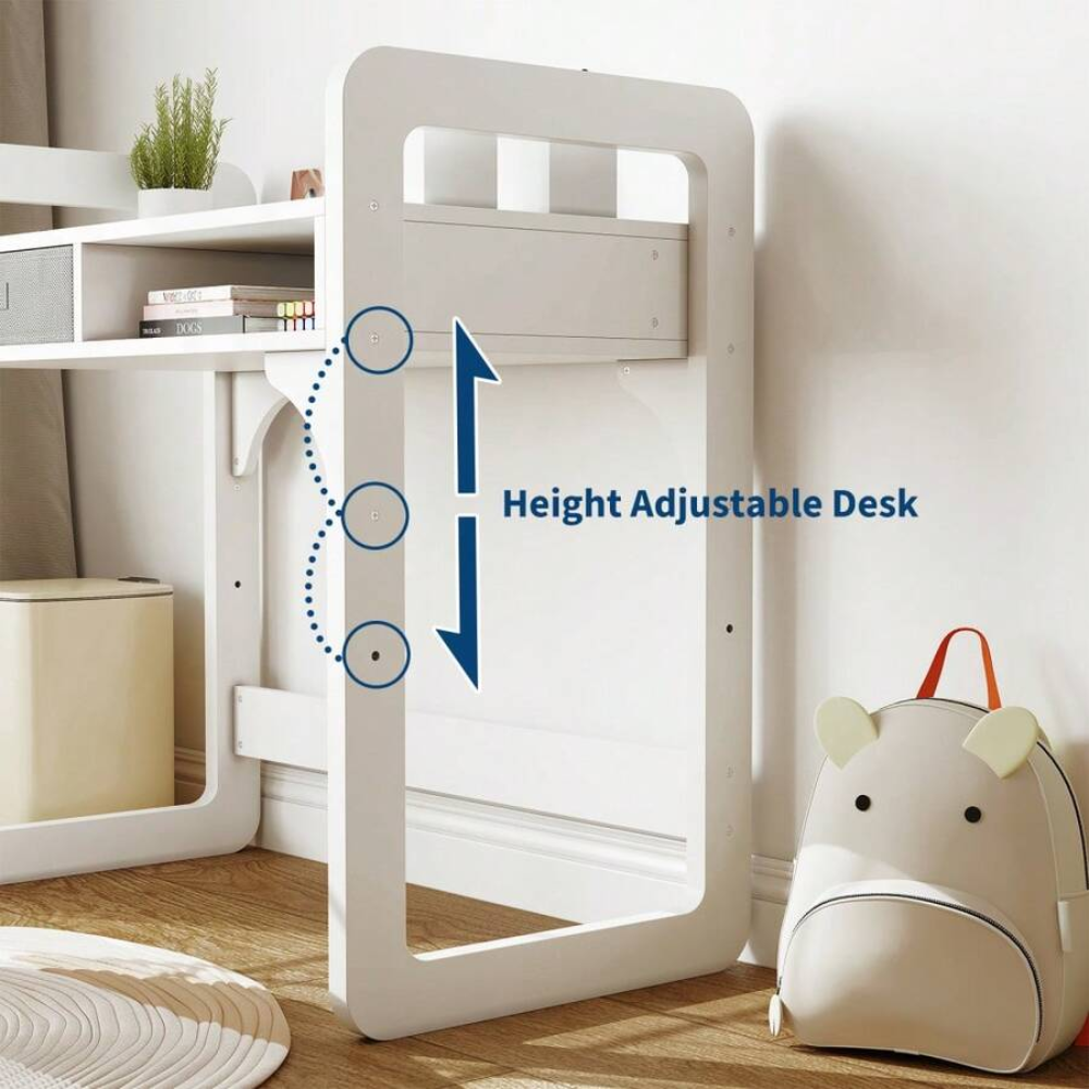 Kids Study Desk And Chair Set With Storage Drawer Soft Stool