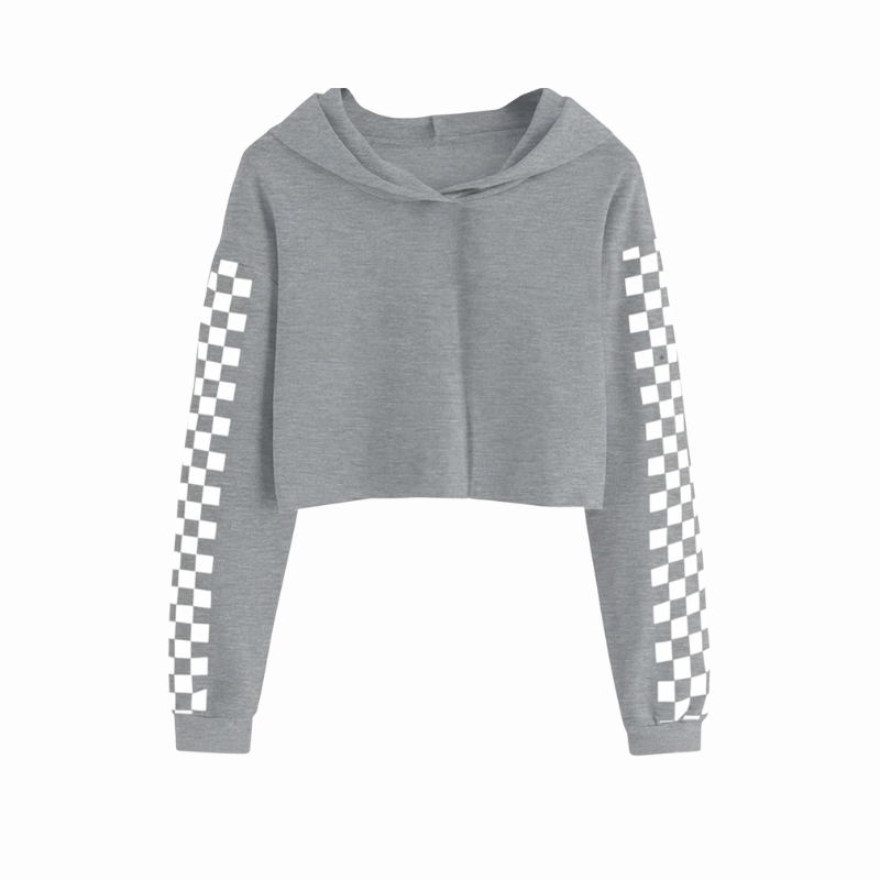Girls Plaid Long Sleeve Crop Top Hoodies Sweatshirts