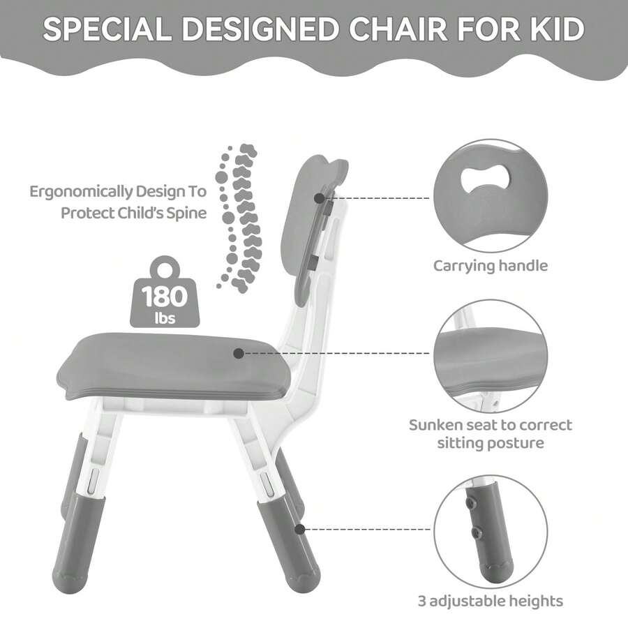 Kids Study Table And Chairs Set, Height Adjustable Toddler Table And Chair Set For Kids Ages 3-8, 31.5" L X 23.6" W Graffiti Desktop Plastic Children Art Table With 4 Seats - Grey - View 5