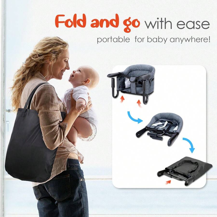 Hook On High Chair - Portable & Foldable For Babies 6-36 Months, Family & Travel Use With Carry Bag (Grey) - Ash - View 5