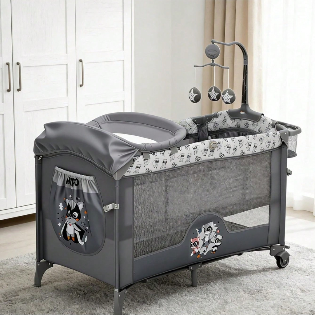 4 In 1 Baby Bassinet And Bedside Sleeper With Changing Table And Zip Door