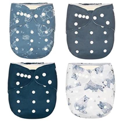 4 Pack Winter Cloth Pocket Diapers With 4 Bamboo Inserts For Baby Set-Diaper Reusable