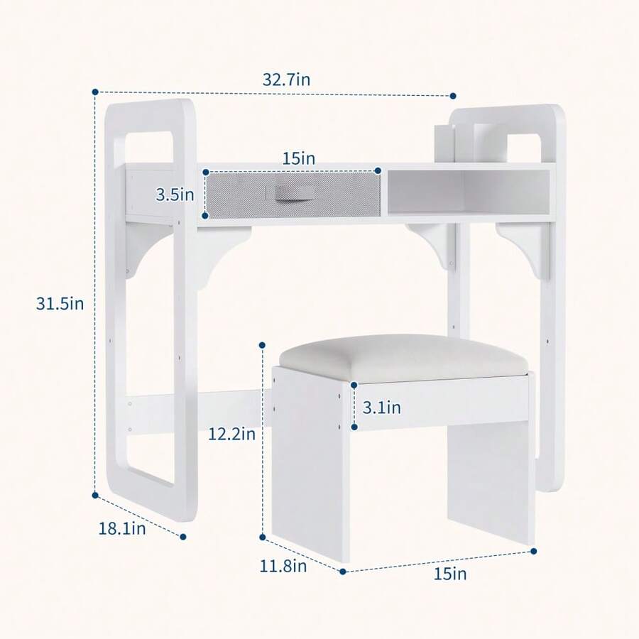 CuisinSmart Kids Study Desk And Chair Set,Kids Desk With Soft Stool,Wooden Children Study Table With Storage Drawer,Student Writing Desks For 3-8 Years Old - White - View 2