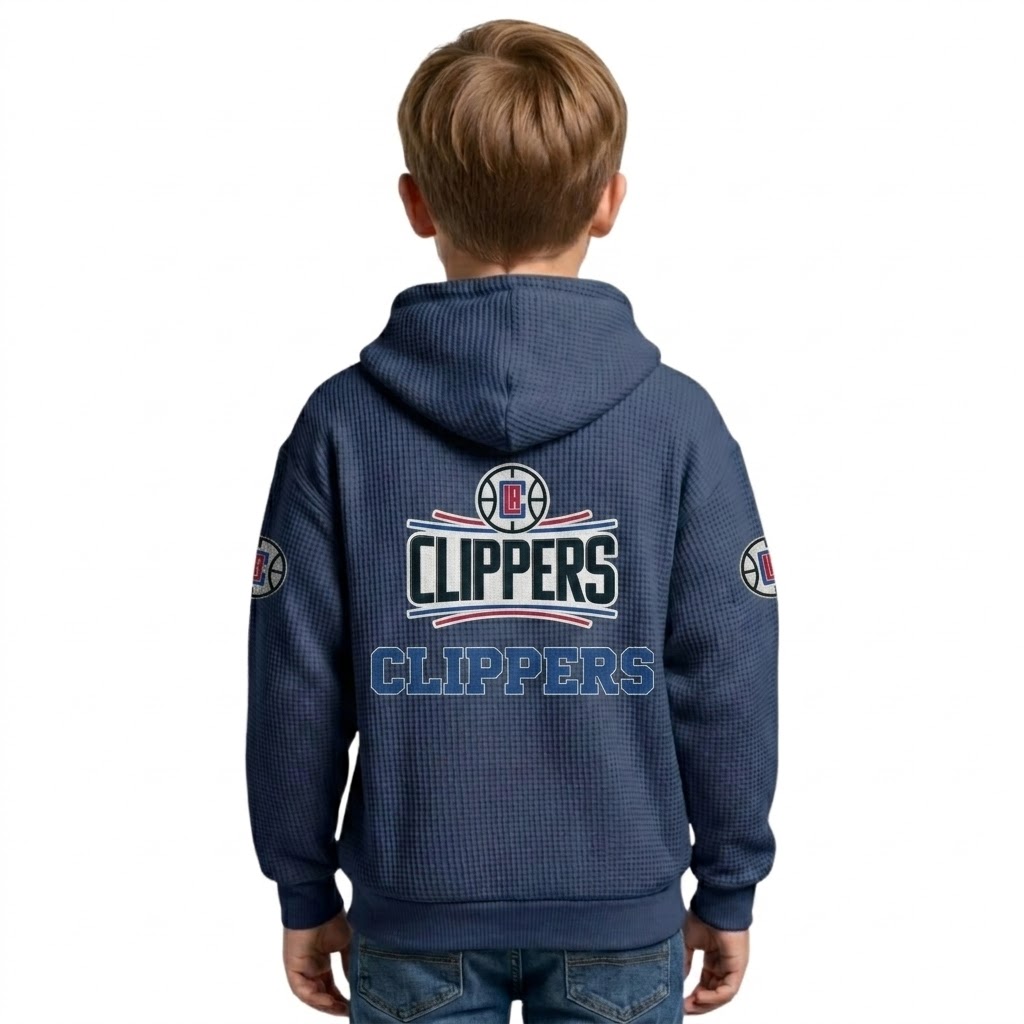 LA Clippers EST 1970 Printed Waffle Quarter Zip Basketball Fan Hoodie For Kids