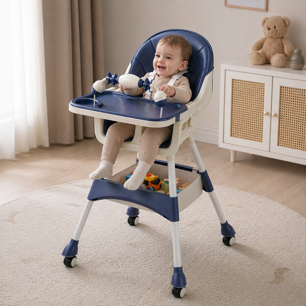 Portable Multi Functional High Chair Lock Wheels For Babies Toddlers