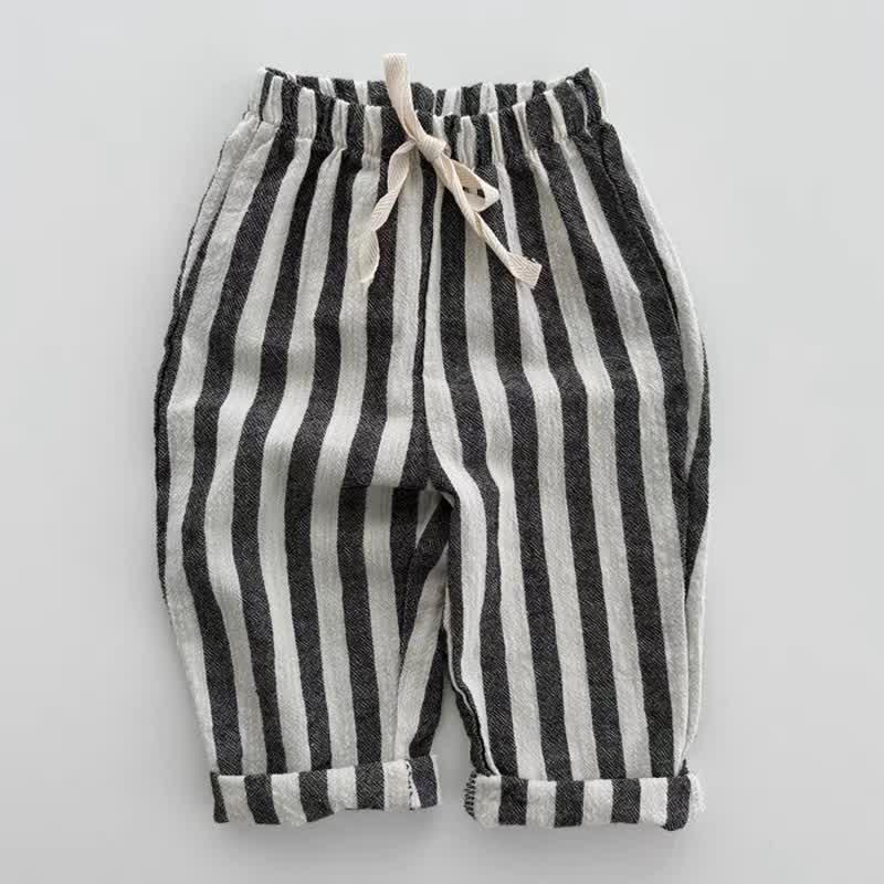 Baby Striped Drawstring Casual Pants-Diaper Reusable