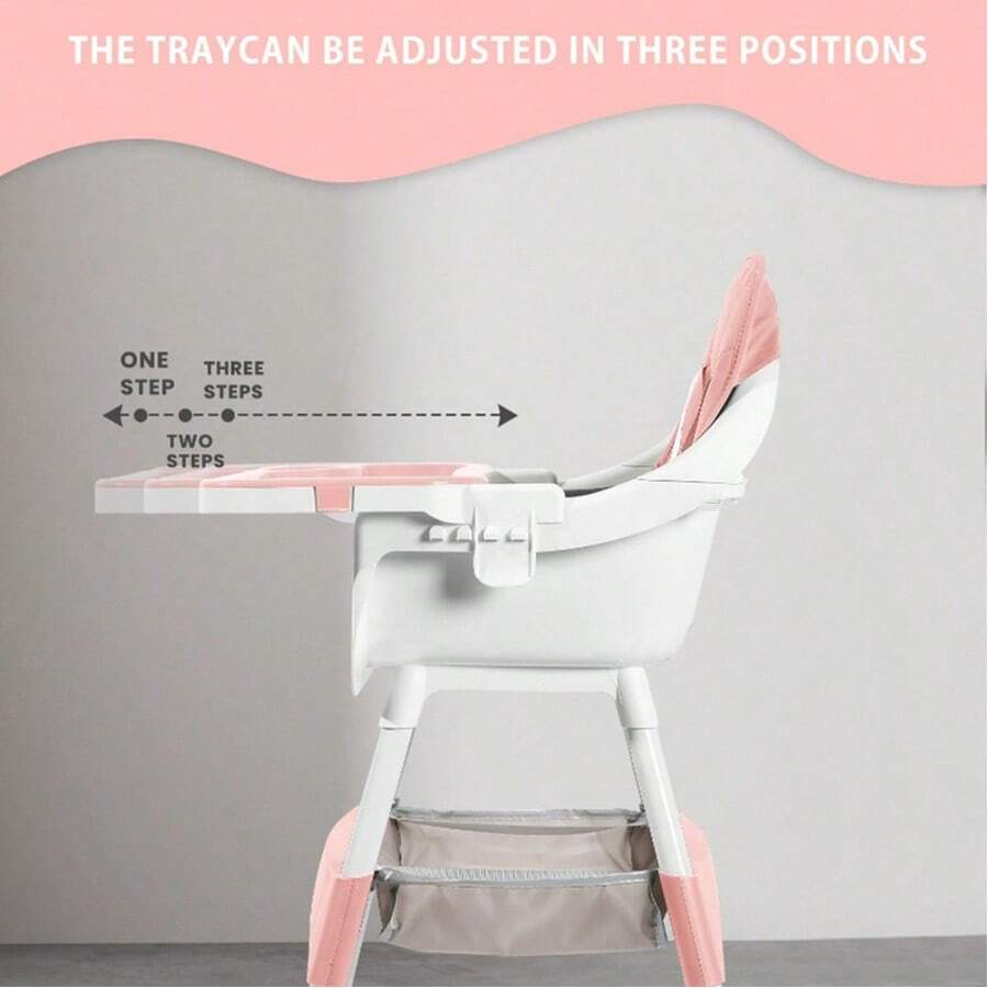 Virplik High Chair For Babies And Toddlers, Portable Multi-Functional Feeding Chair With Lock Wheels, Easy Clean Design, Comfortable Seat & Toy Storage Basket - Pink - View 4