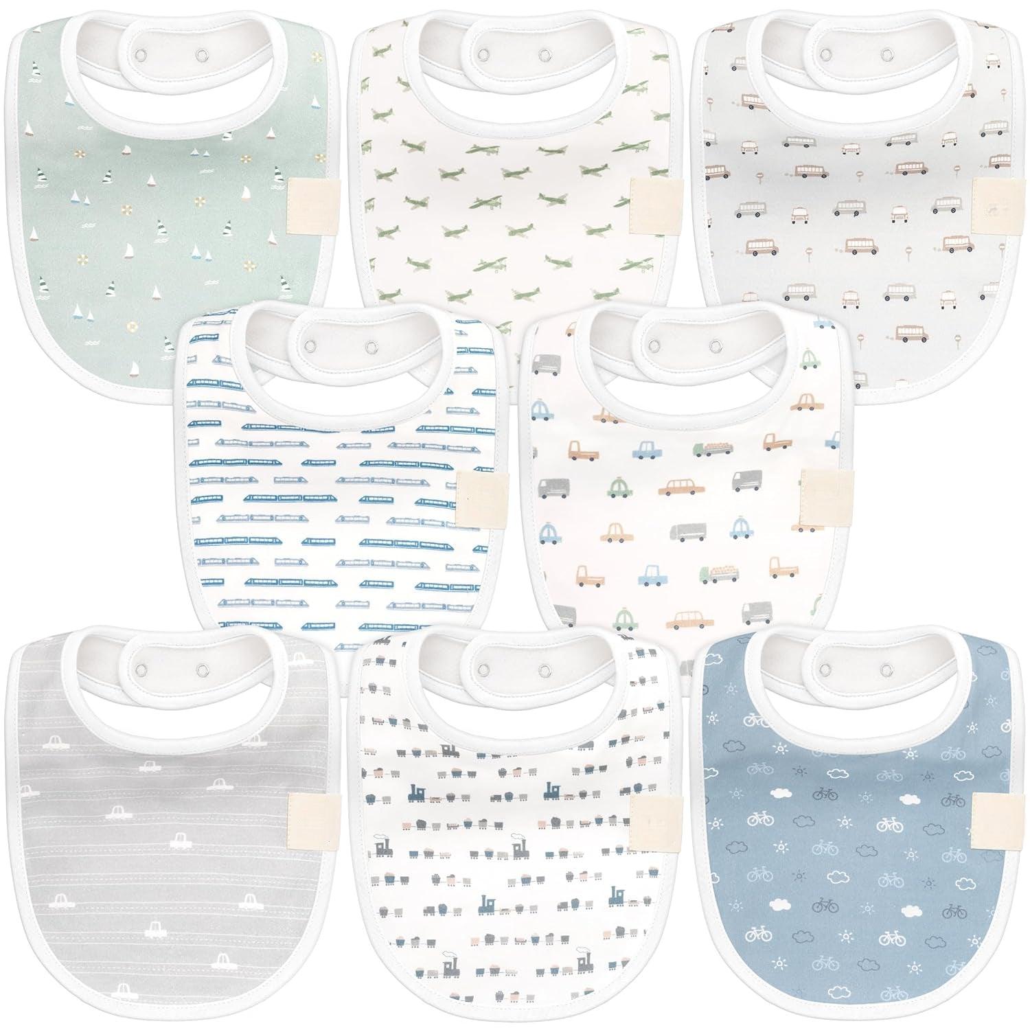 8 Pack Organic Unisex Baby Bibs For Modern Parents-Diaper Reusable
