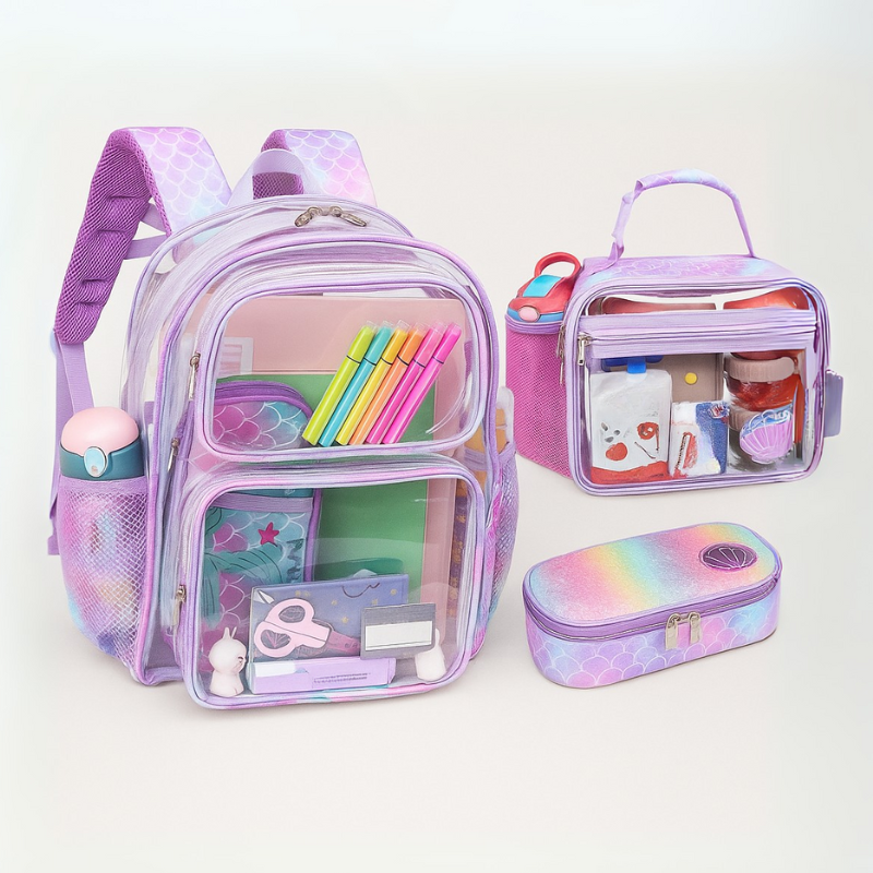 Kids Clear Backpack Lunch Bag and Pencil Case Set