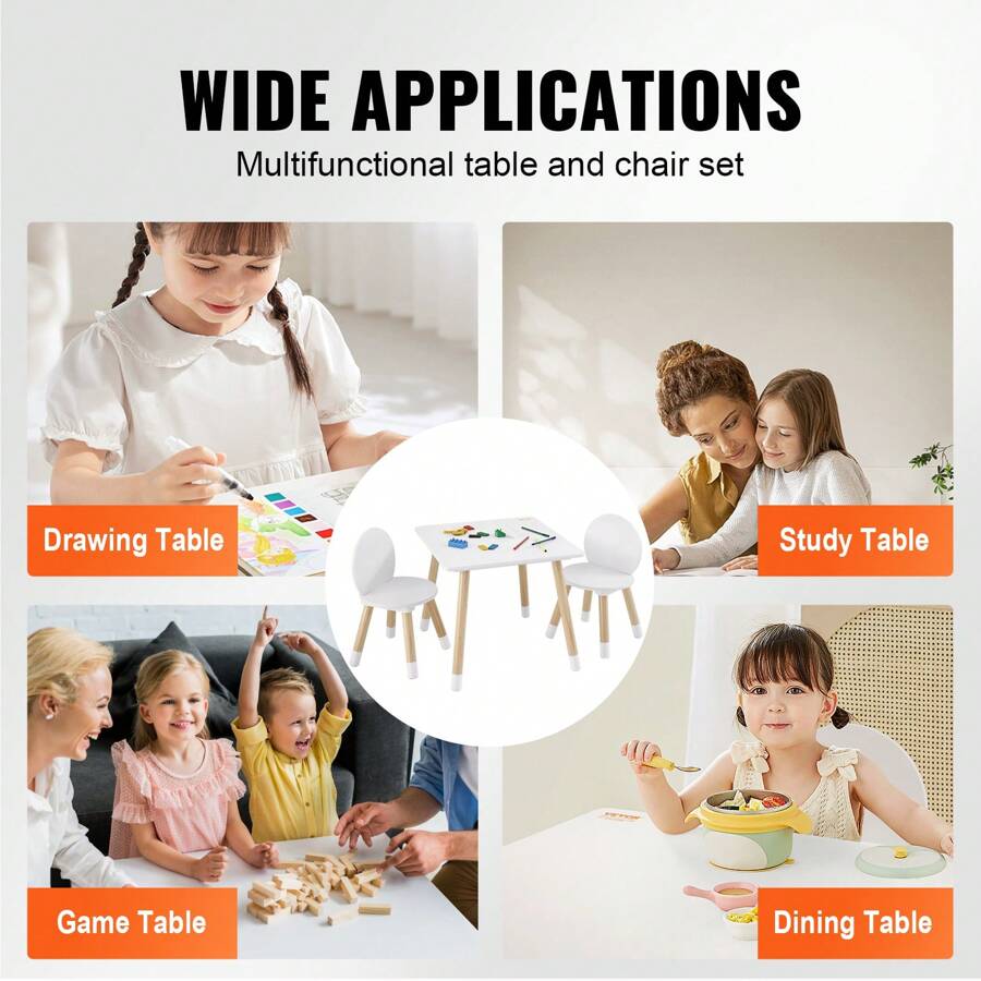Kids Table And 2 Chairs Set, Toddler Table And Chair Set, Children Multi-Activity Table For Art, Craft, Reading, Learning, Christmas Gift - White - View 6