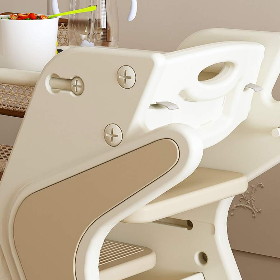 3-In-1 Adjustable Baby High Chair , Multi Functional Growing Up Dining Chair- 5-Point Safety Belt, Removable Dinner Plate, Non-Slip Feet For Kids Eating & Feeding - White+ Charcoal - View 10