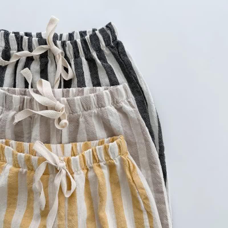 Baby Striped Drawstring Casual Pants-Diaper Reusable