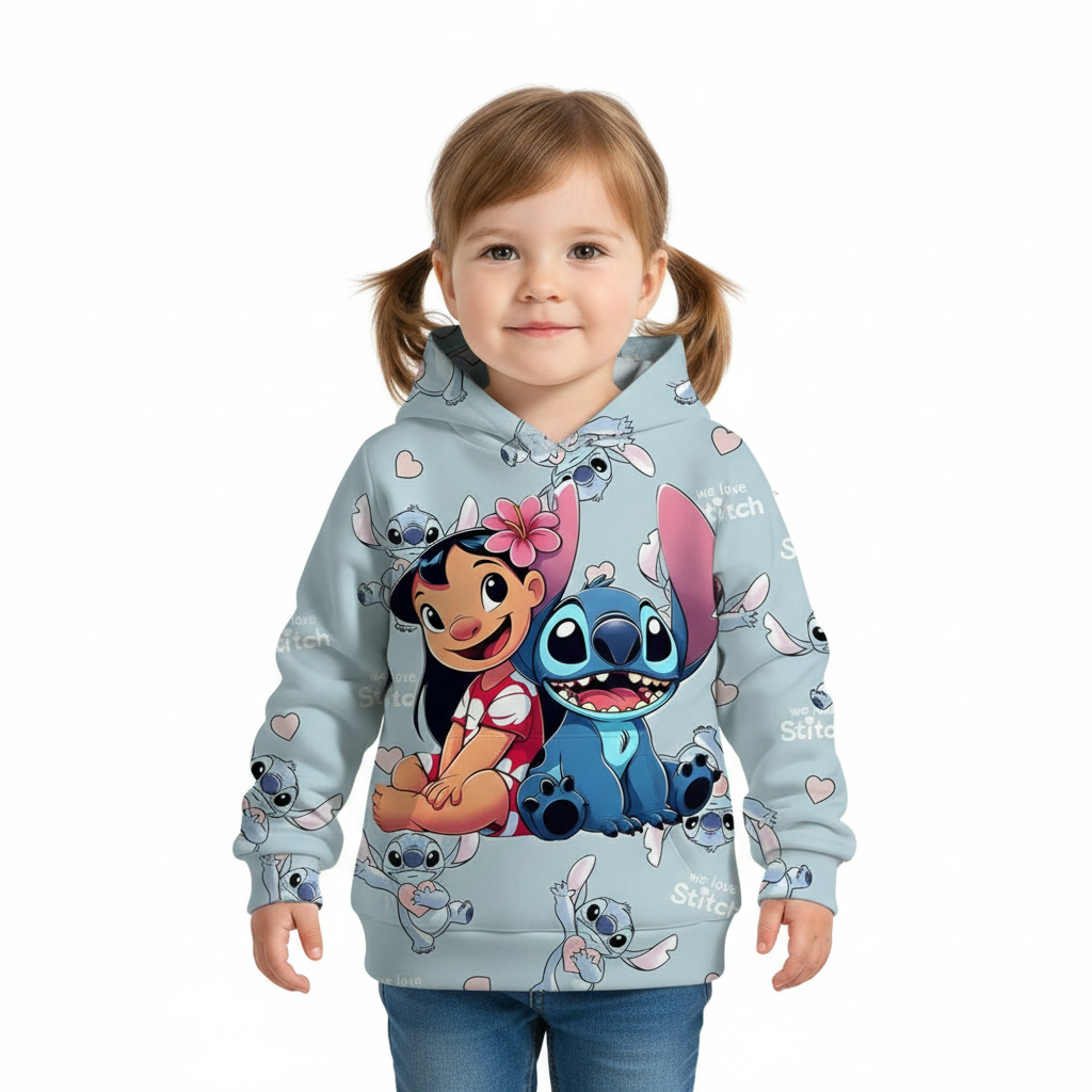 Stitch and Lilo Print 3D Hoodie For Kids