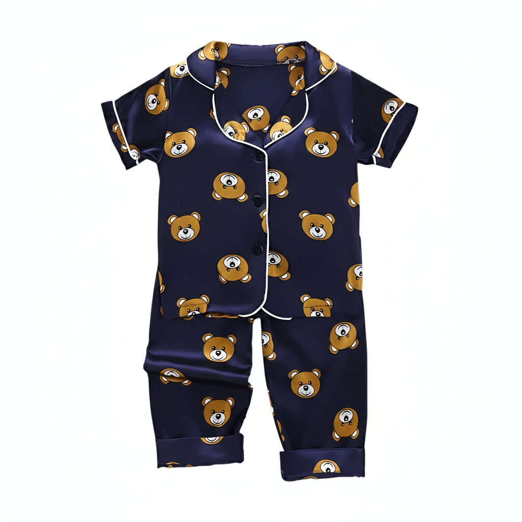 Cartoon Bear Print Casual Pajama Set For Boys