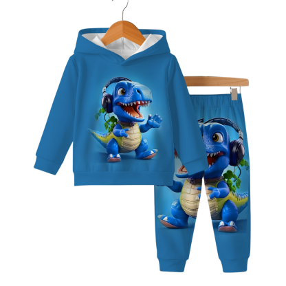 Dinosaur Print Hoodie And Pants Set For Toddler Boys