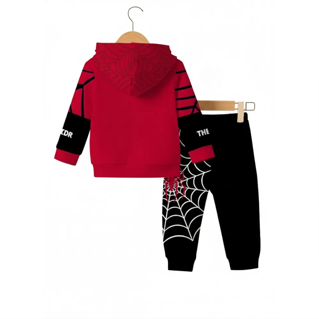 Spider Print Hooded Sweatshirt And Pants Set For Boys