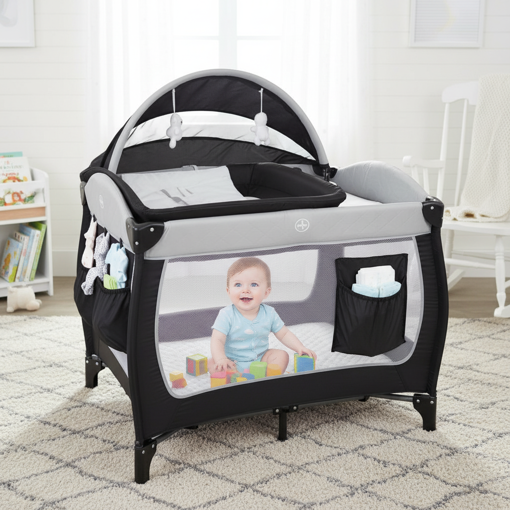 4 In 1 Portable Baby Playard with Bassinet And Changing Table For Infants