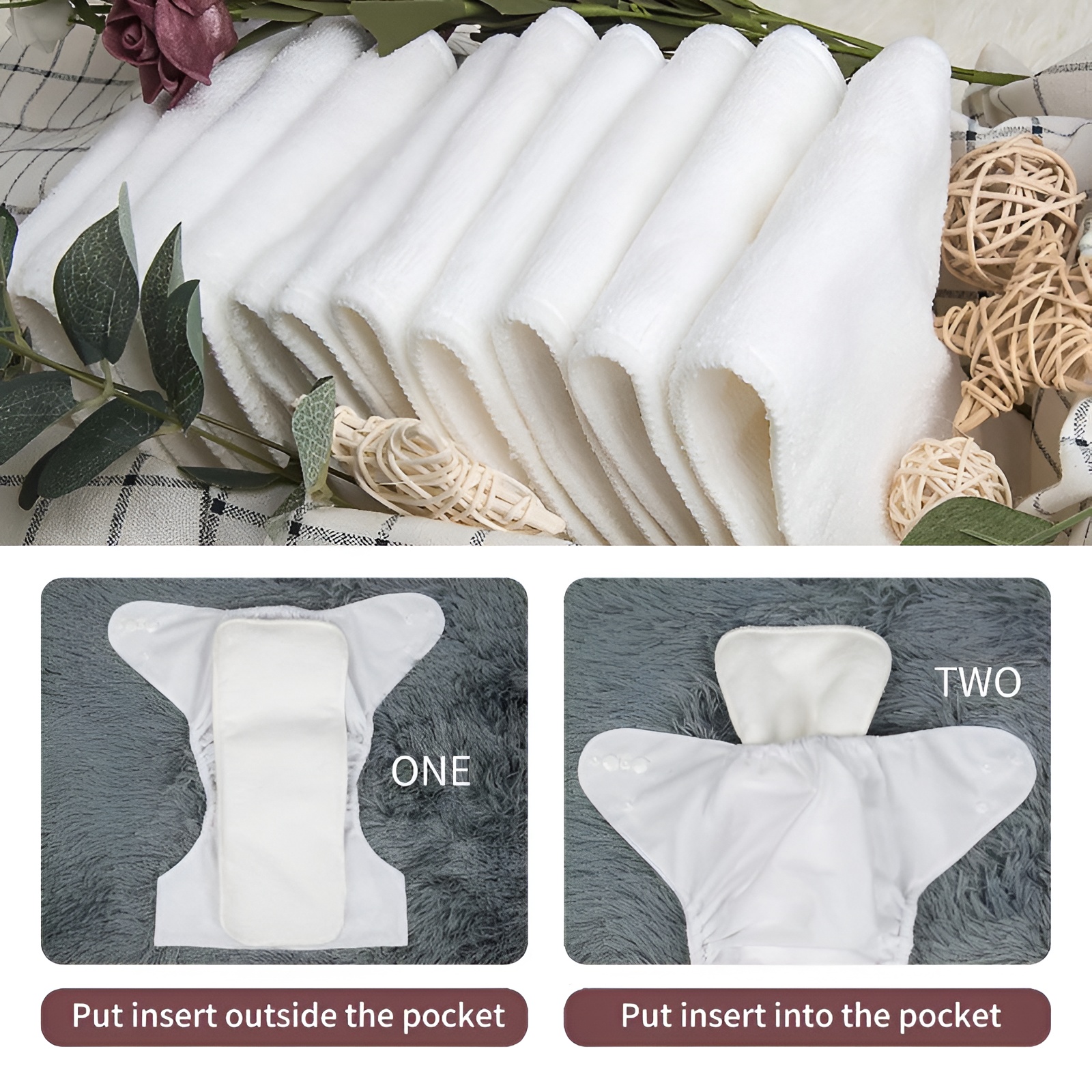 Adjustable Washable Reusable Baby Cloth Diapers For Baby with 6 Pack and 12 Inserts