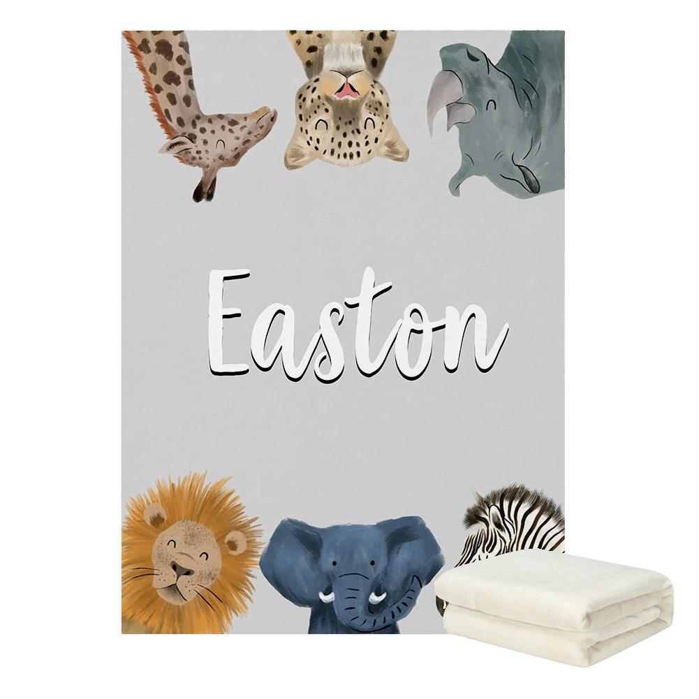 Custom Name Jungle Animals Baby Blanket-Diaper Reusable