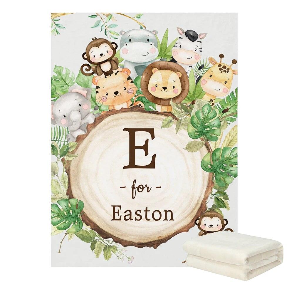 Custom Name Jungle Animals Baby Blanket-Diaper Reusable