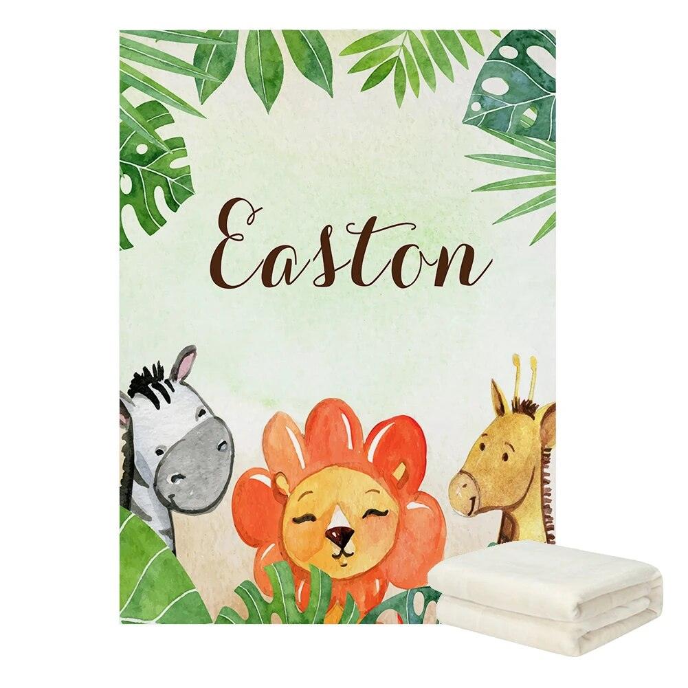 Custom Name Jungle Animals Baby Blanket-Diaper Reusable