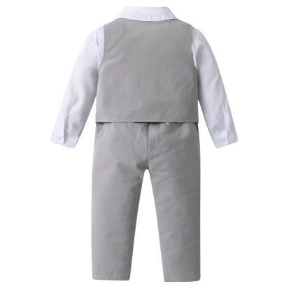 3 Piece Gentleman Suit With Shirt Vest Pants And Bow Tie Set For Boys
