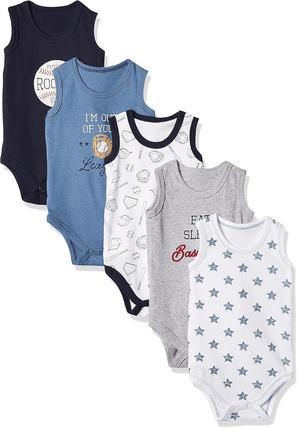 Baby Sleeveless Bodysuits Pack of 5 – Soft Cotton Everyday Essentials-Diaper Reusable
