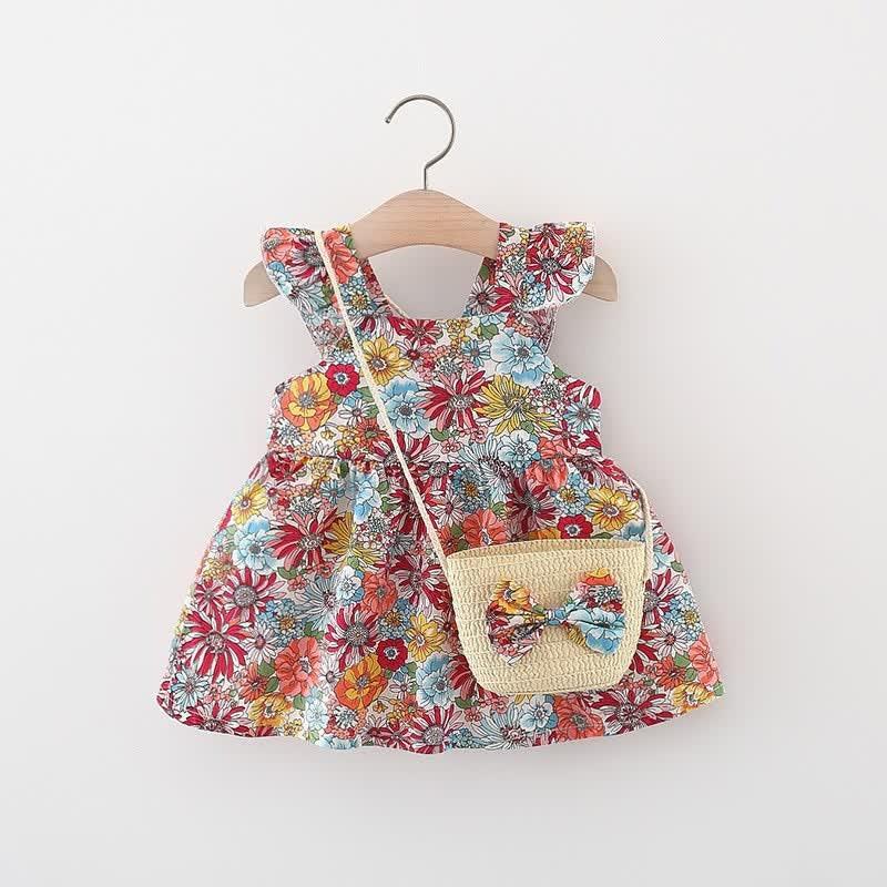 Baby Ruffled Florals Dress With Bag-Diaper Reusable