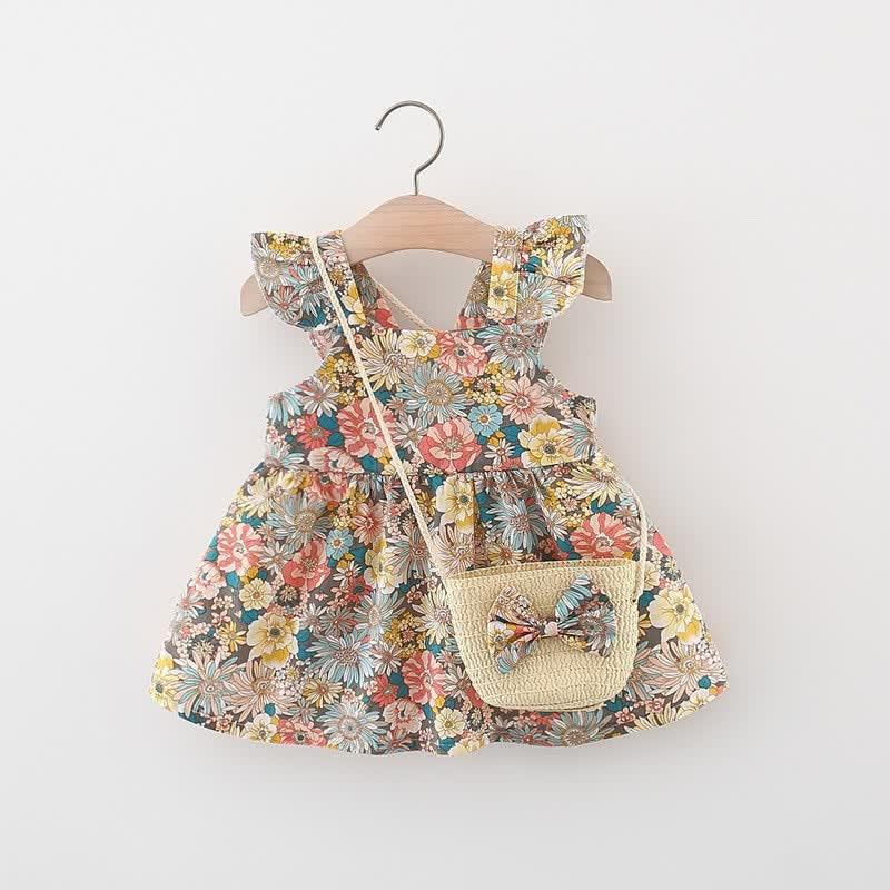 Baby Ruffled Florals Dress With Bag-Diaper Reusable
