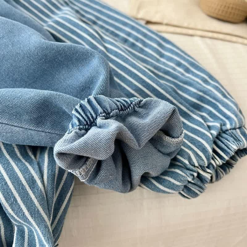 Vertical Striped Denim Pants-Diaper Reusable