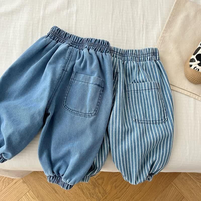 Vertical Striped Denim Pants-Diaper Reusable