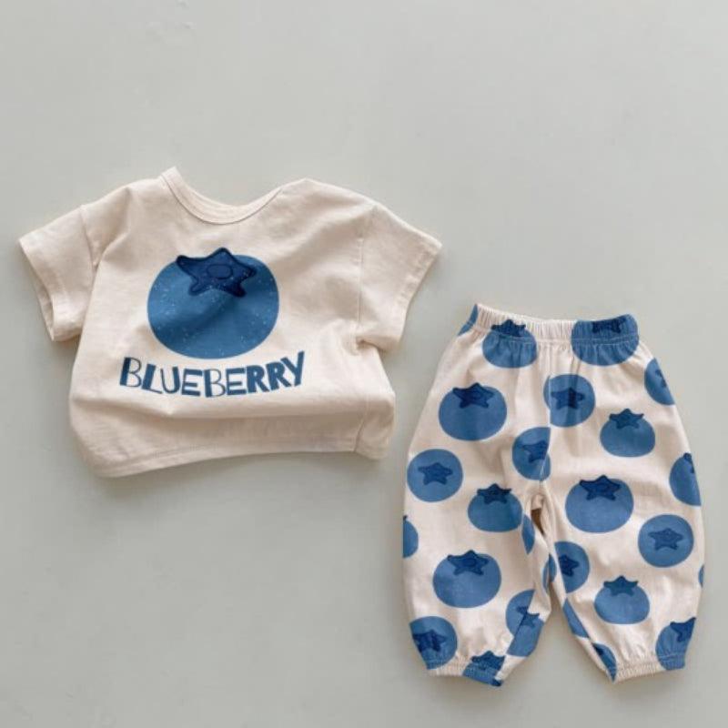 Blueberry Print Baby Top And Pant Set-Diaper Reusable