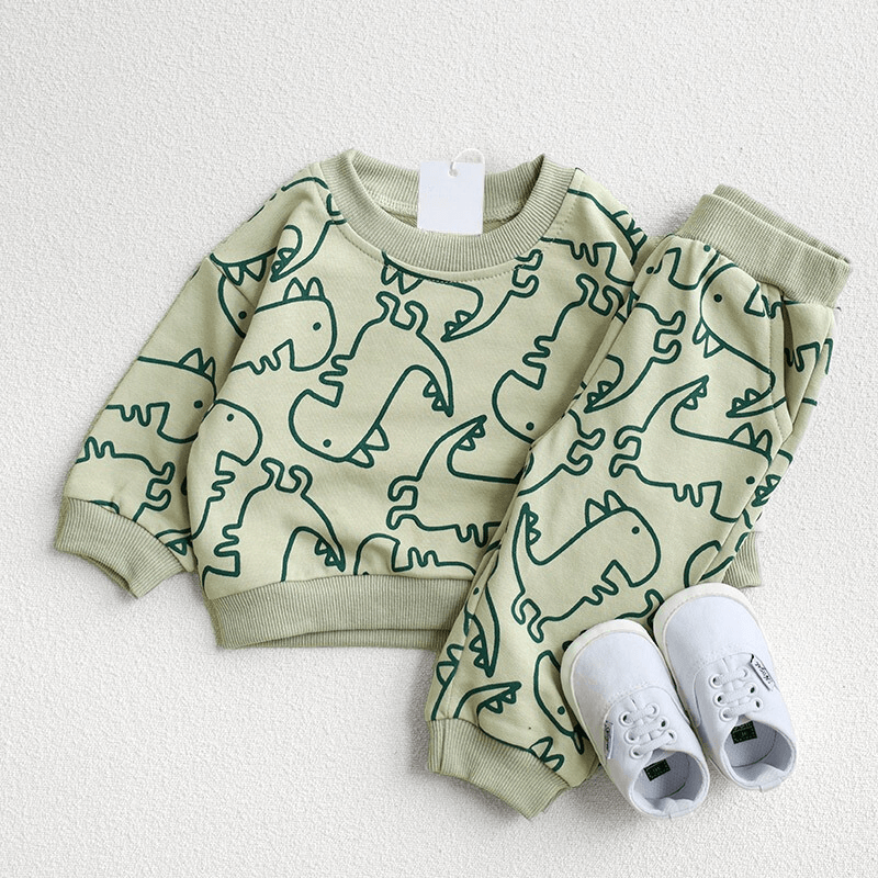 Cartoon Dinosaur Design Printed Set-Diaper Reusable