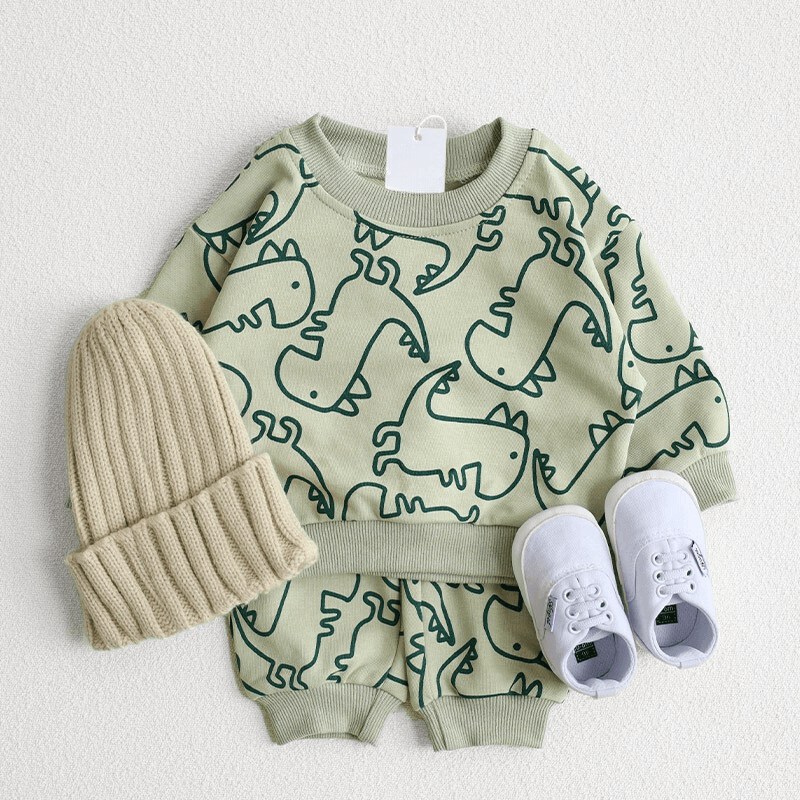 Cartoon Dinosaur Design Printed Set-Diaper Reusable