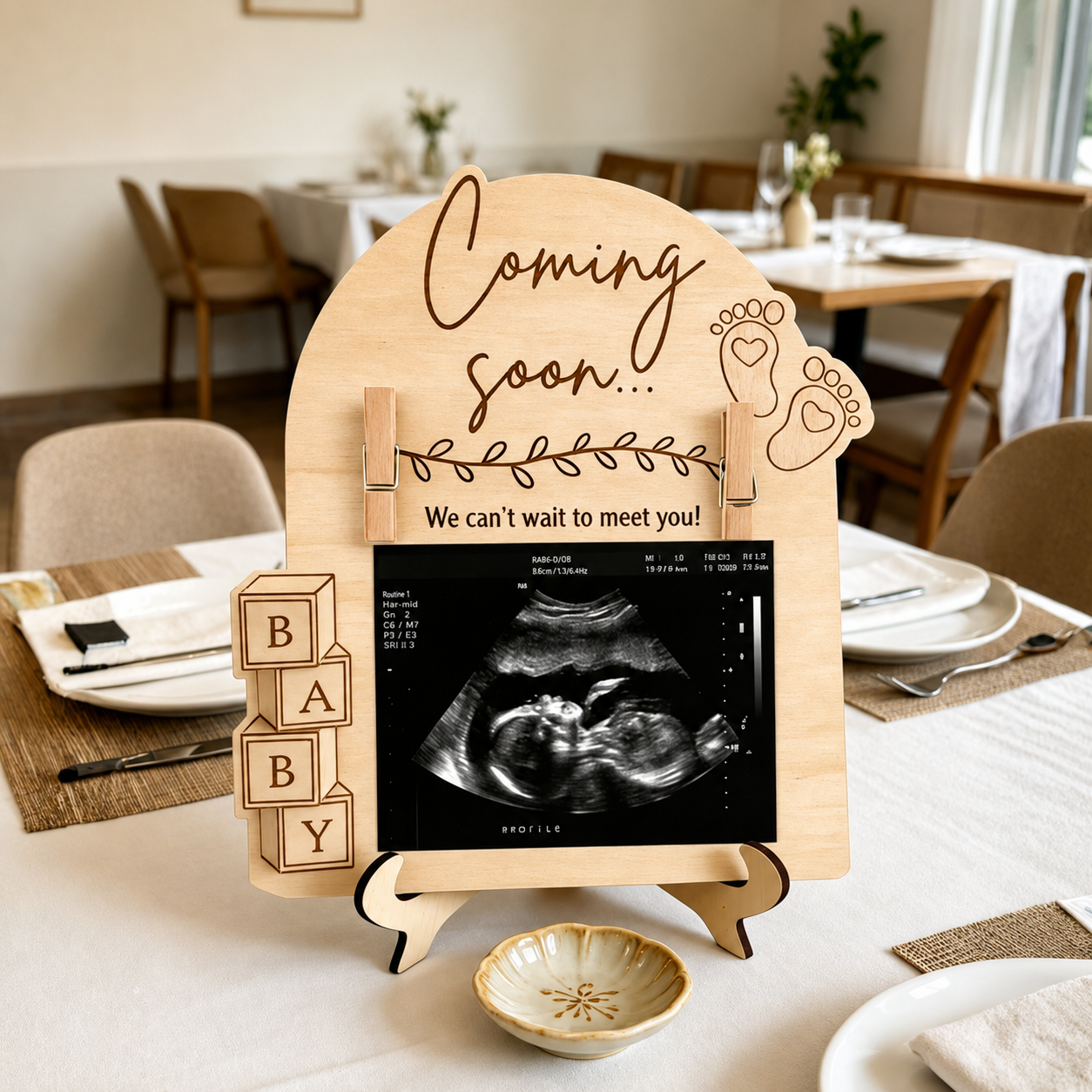 Wooden Baby Ultrasound Photo Frame Stand Gift