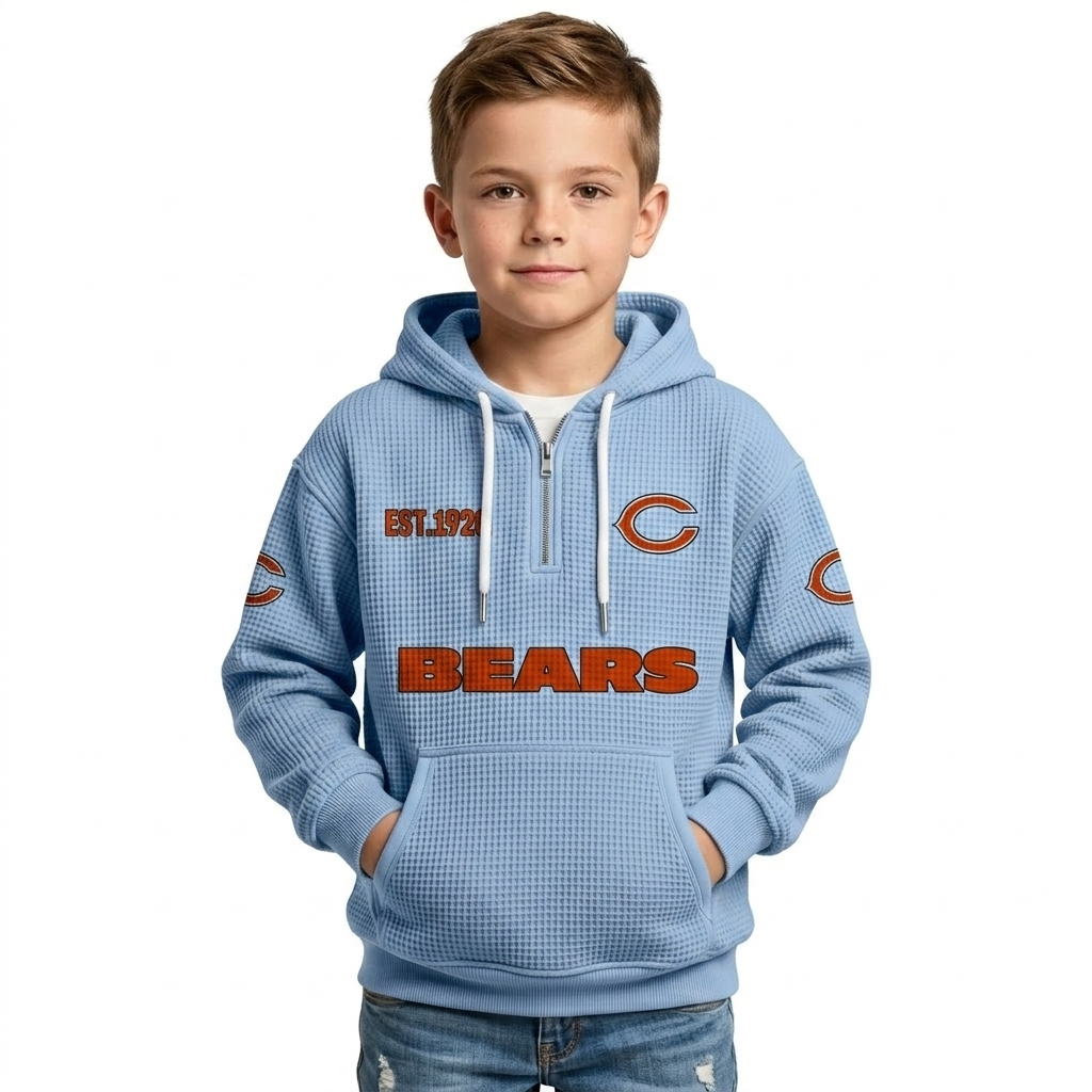 Chicago Bears EST 1920 Printed Quarter Zip Waffle Football Fan Hoodie For Kids