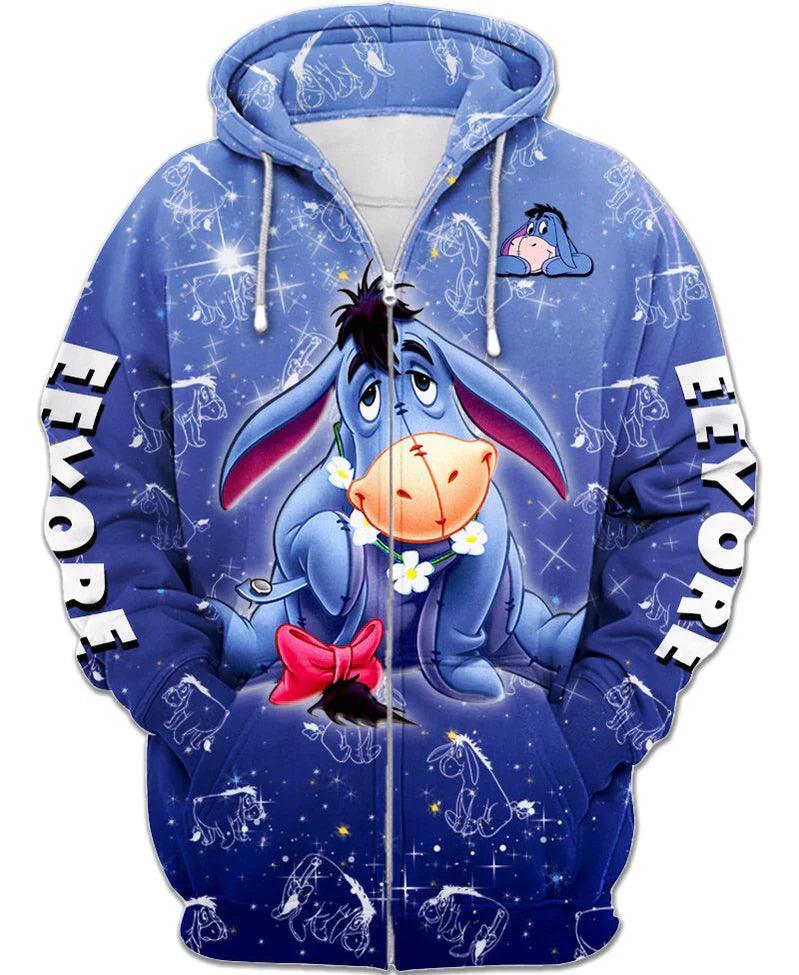 Children Eeyore Zip Up Hoodie with Printed Design and Casual Fit-Diaper Reusable