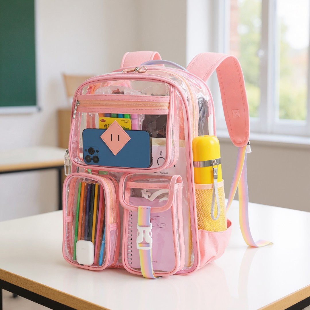 Clear Backpack for School,Heavy Duty PVC Transparent Bookbag for Girls Stadium Approved See Through Backpack