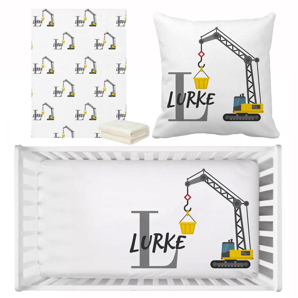 3 Piece Construction Crane Vehicle Bedding Set-Diaper Reusable
