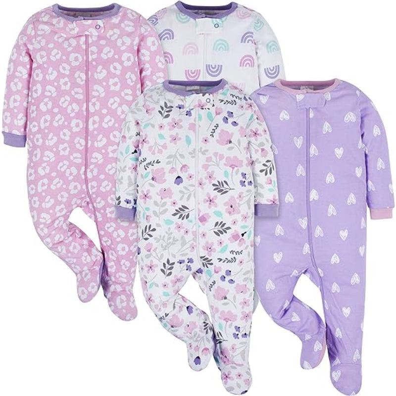 Pack of 4 Cozy Babies Pajamas Set – Cotton Zip Sleepwear for Infants-Diaper Reusable