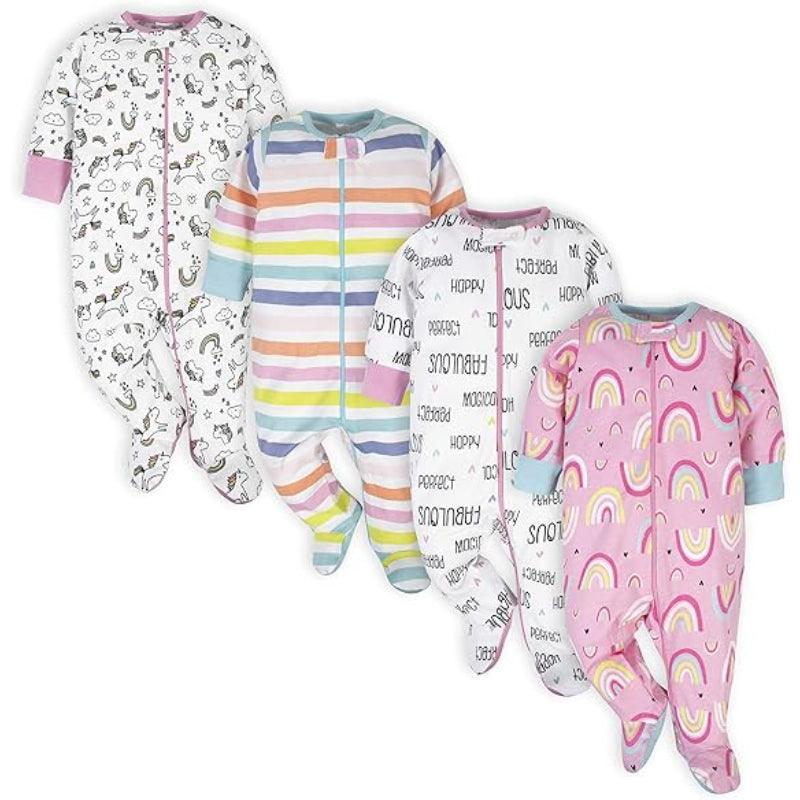 Pack of 4 Cozy Babies Pajamas Set – Cotton Zip Sleepwear for Infants-Diaper Reusable
