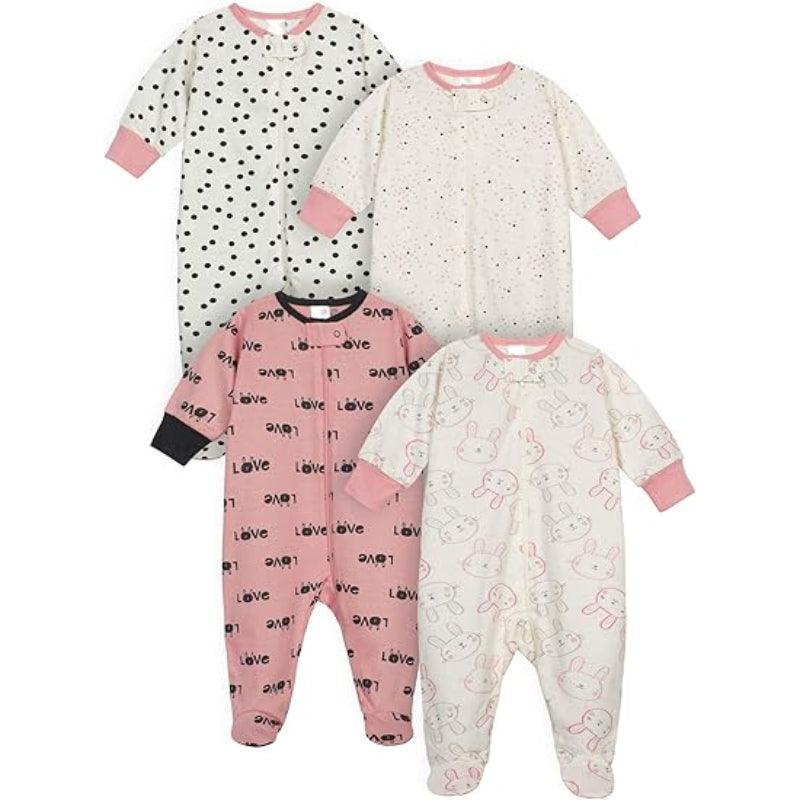 Pack of 4 Cozy Babies Pajamas Set – Cotton Zip Sleepwear for Infants-Diaper Reusable