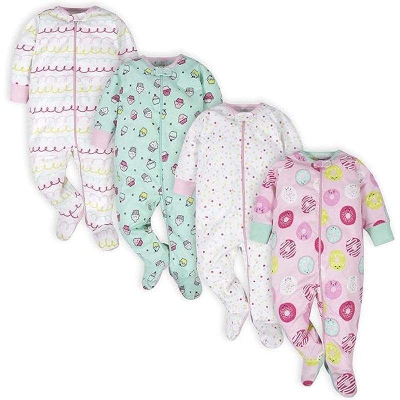 Pack of 4 Cozy Babies Pajamas Set – Cotton Zip Sleepwear for Infants-Diaper Reusable