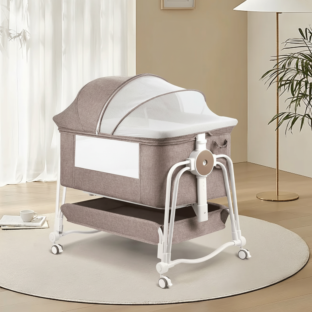 4 in 1 Baby Bassinet Bedside Sleeper With Wheels Adjustable Height Portable Crib