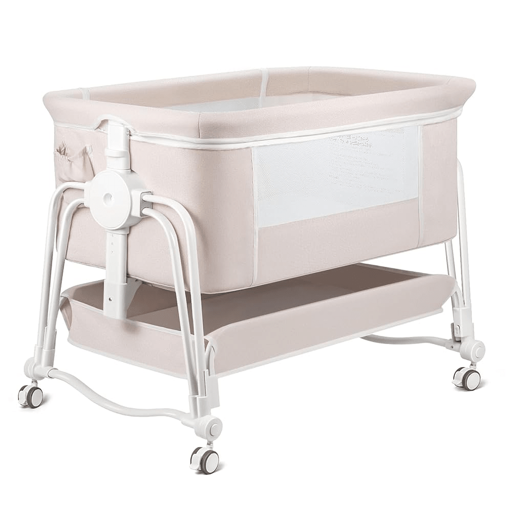 4 in 1 Baby Bassinet Bedside Sleeper With Wheels Adjustable Height Portable Crib