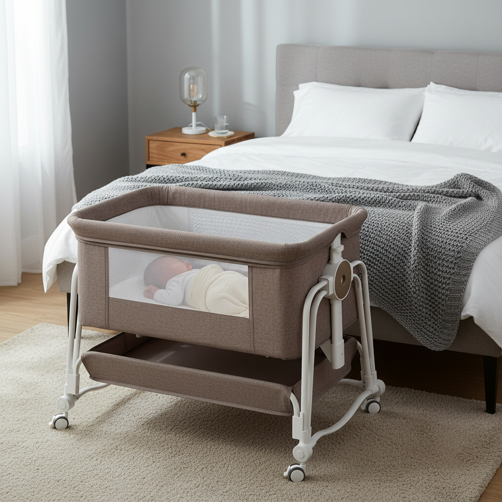 4 in 1 Baby Bassinet Bedside Sleeper With Wheels Adjustable Height Portable Crib