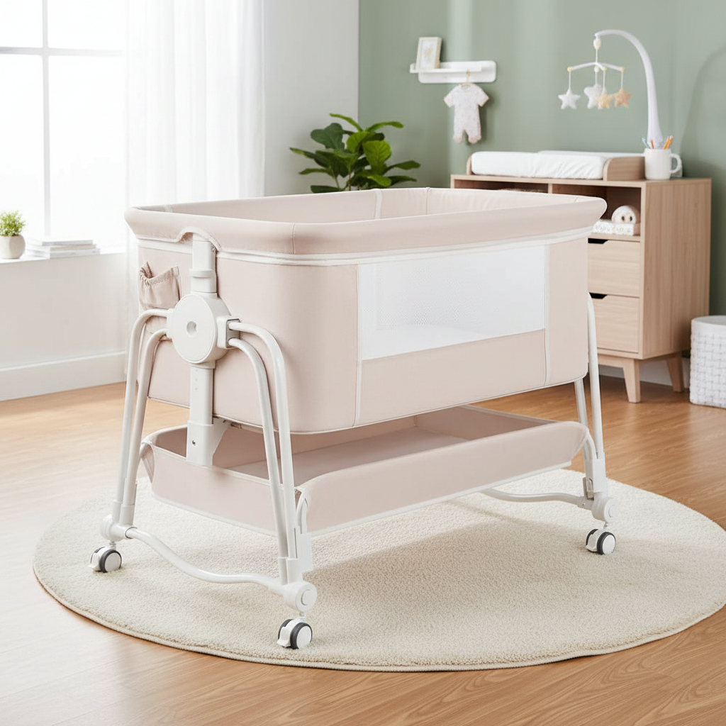 4 in 1 Baby Bassinet Bedside Sleeper With Wheels Adjustable Height Portable Crib